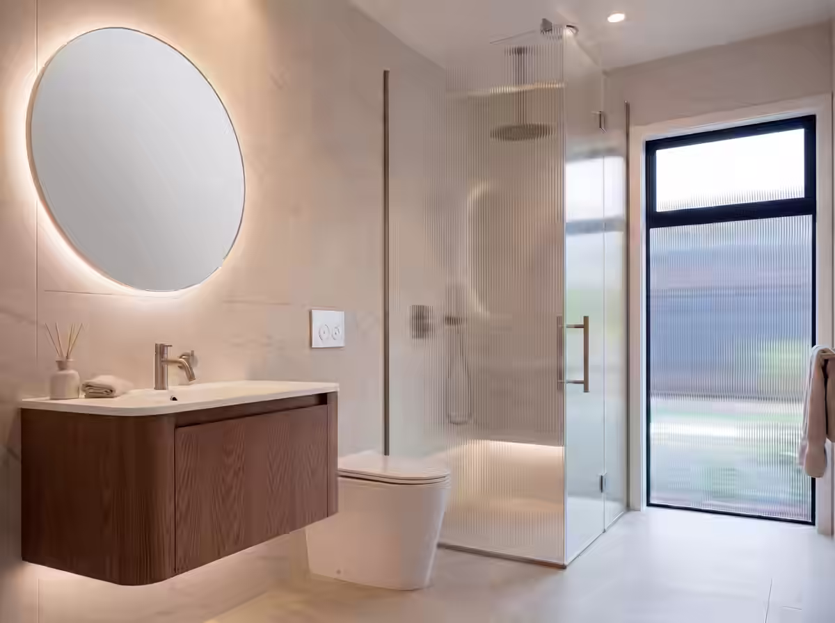 Corner Two Sided Hinged Shower, Reeded Glass